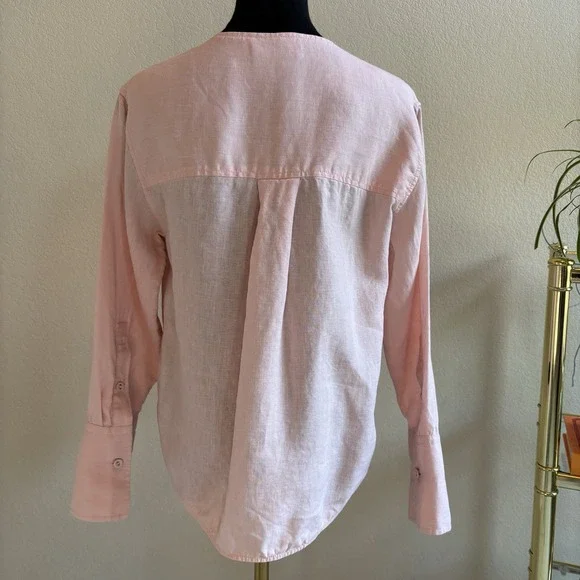 Everlane Women's Linen Popover Shirt Petal Pink Blouse Long Sleeve Size 2 - Picture 4 of 13